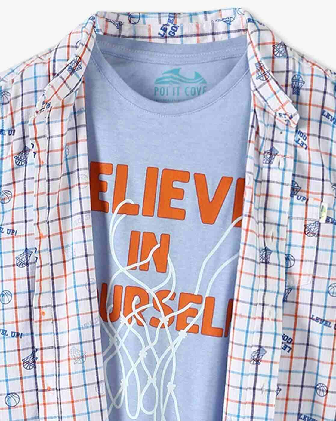 POINT COVE | Boys Checked Slim Fit Shirt with T-Shirt|5