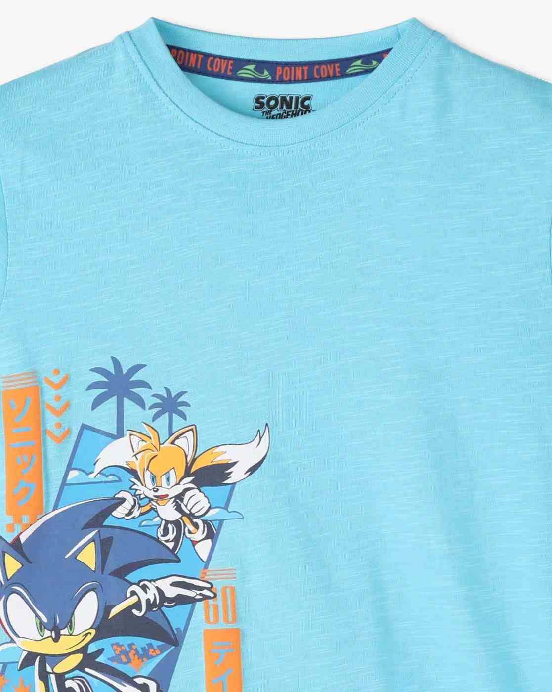 POINT COVE | Boys Sonic Print Regular Fit Crew-Neck T-Shirt|2