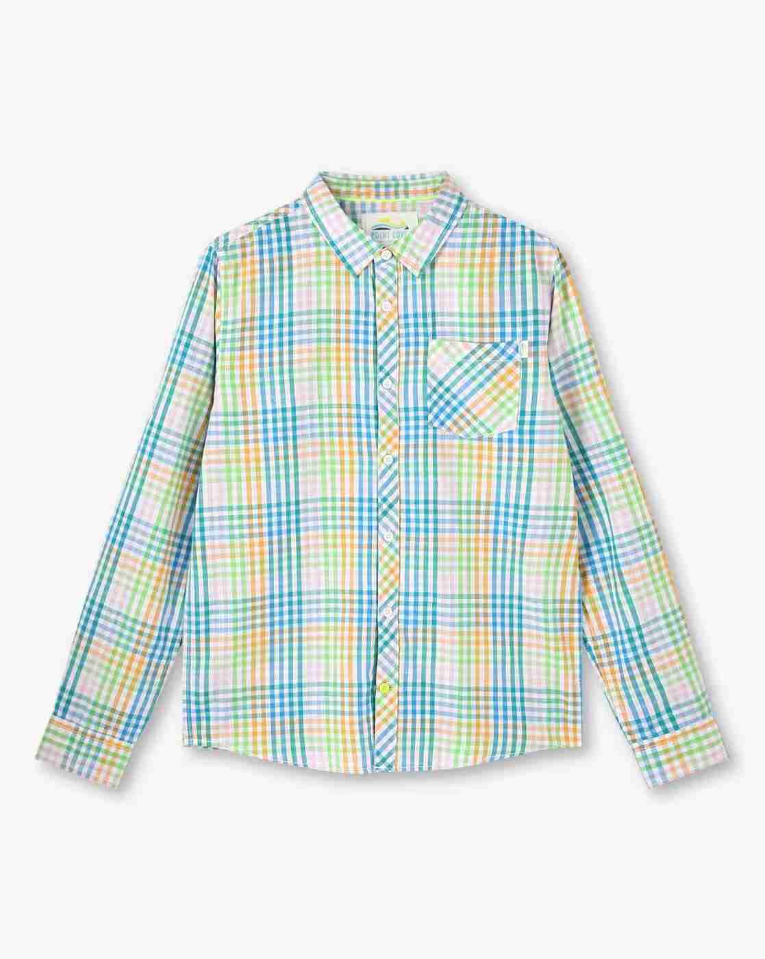 Boys Checked Slim Fit Shirt with Patch Pocket