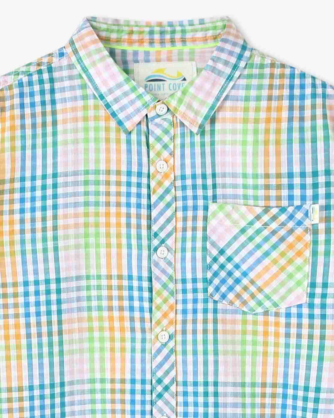 POINT COVE | Boys Checked Slim Fit Shirt with Patch Pocket|2