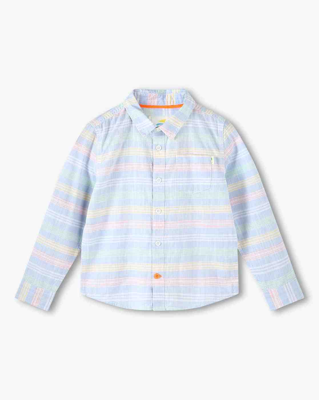 POINT COVE | Boys Striped Slim Fit Shirt with Patch Pocket|0