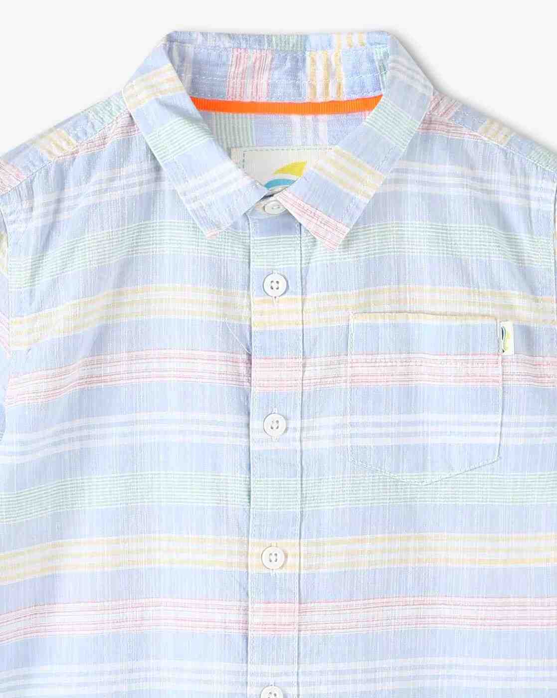 POINT COVE | Boys Striped Slim Fit Shirt with Patch Pocket|2