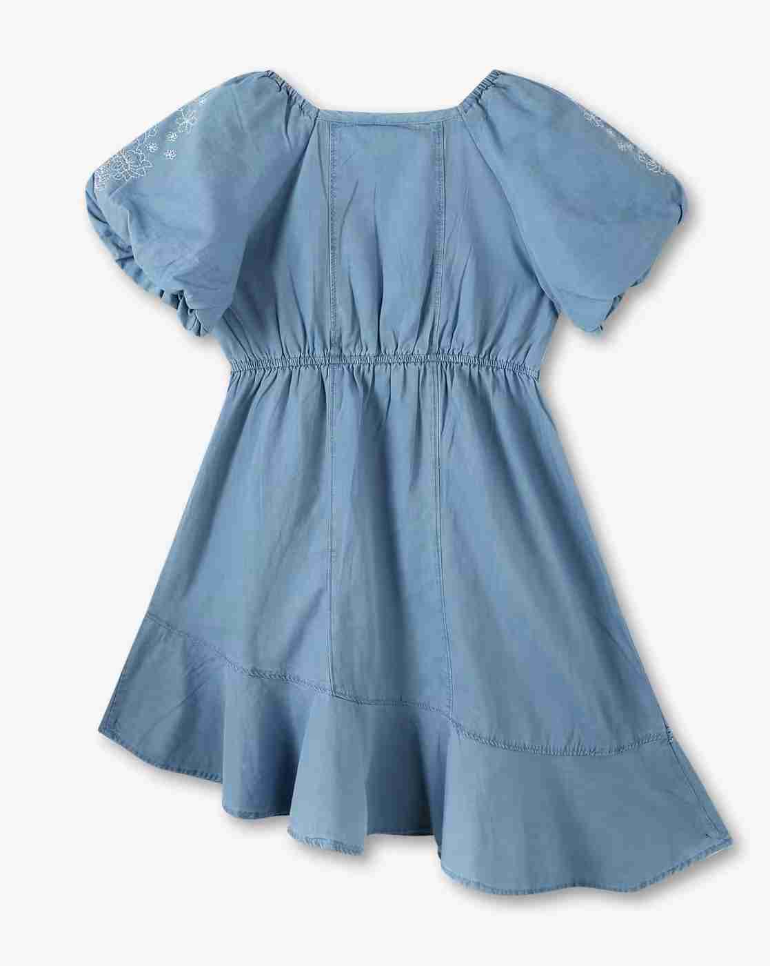 POINT COVE | Girls Embroidered Square-Neck A-Line Dress