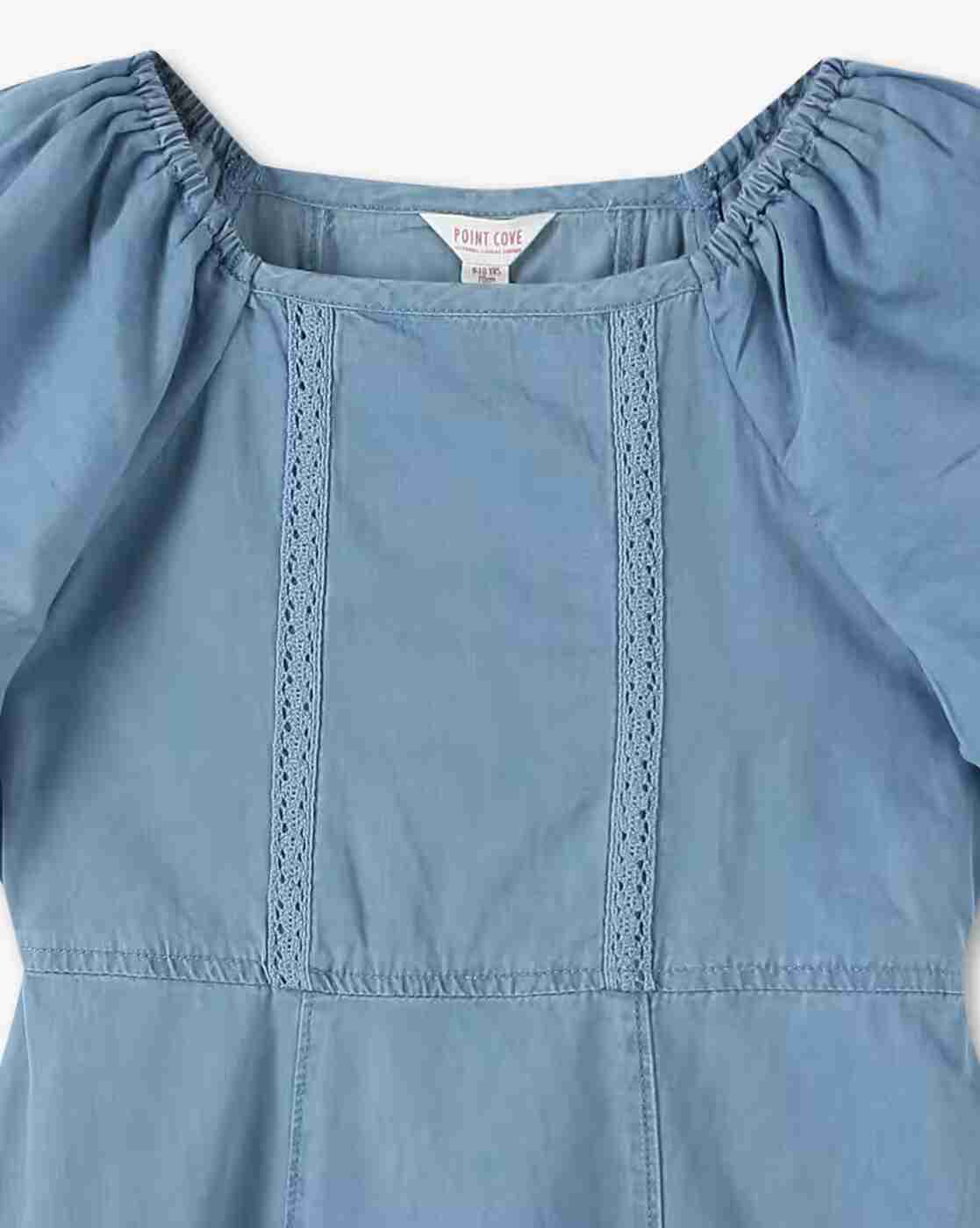 POINT COVE | Girls Embroidered Square-Neck A-Line Dress|2