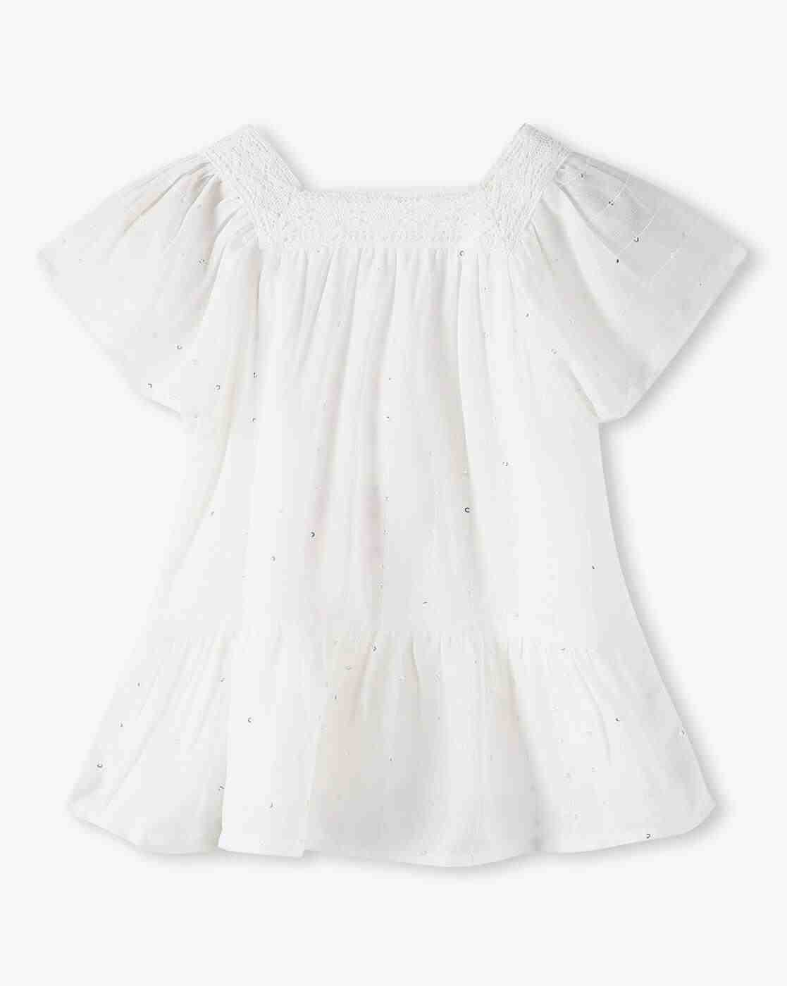 Girls Embellished Regular Fit Square-Neck Ruffled Top