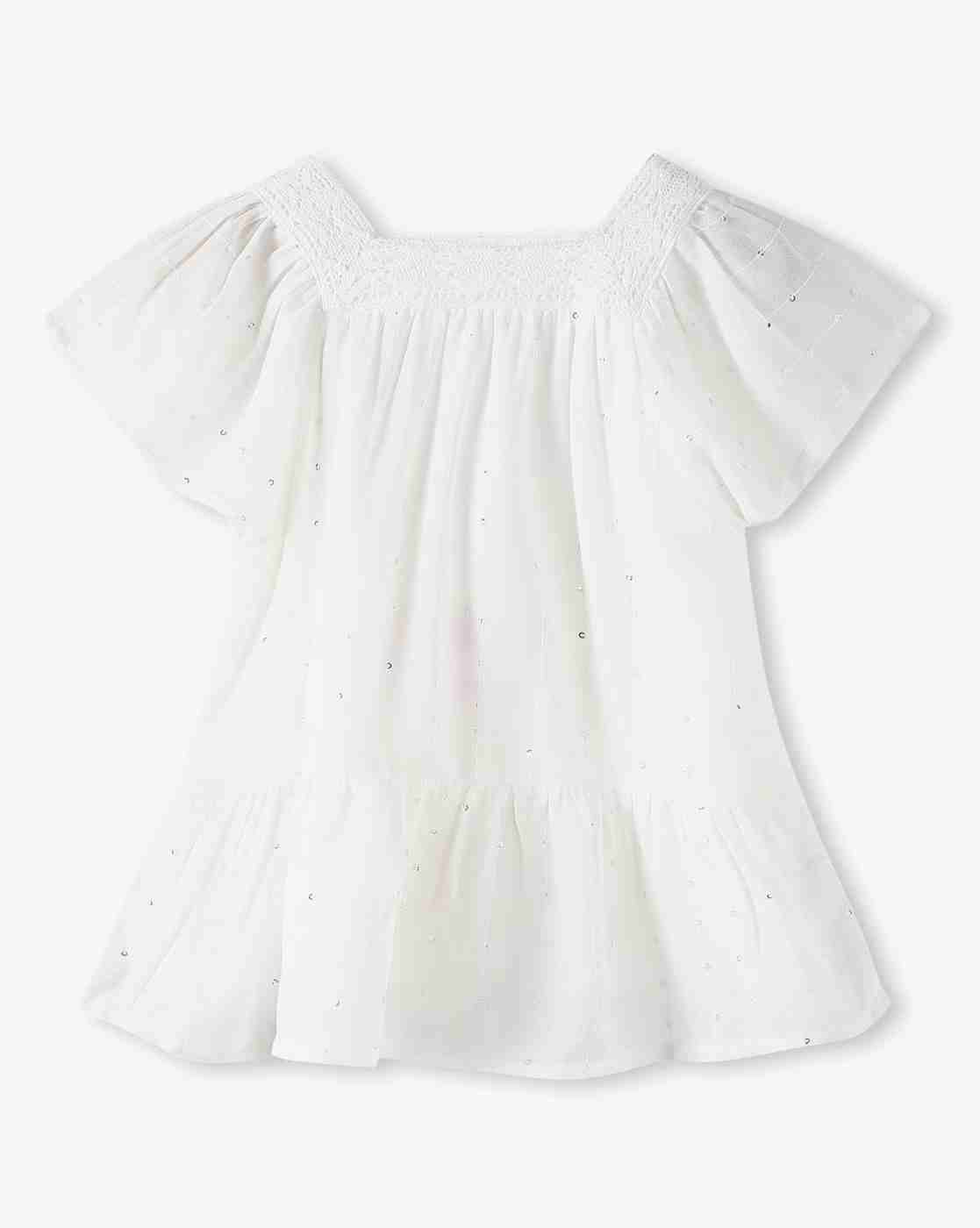POINT COVE | Girls Embellished Regular Fit Square-Neck Ruffled Top|1