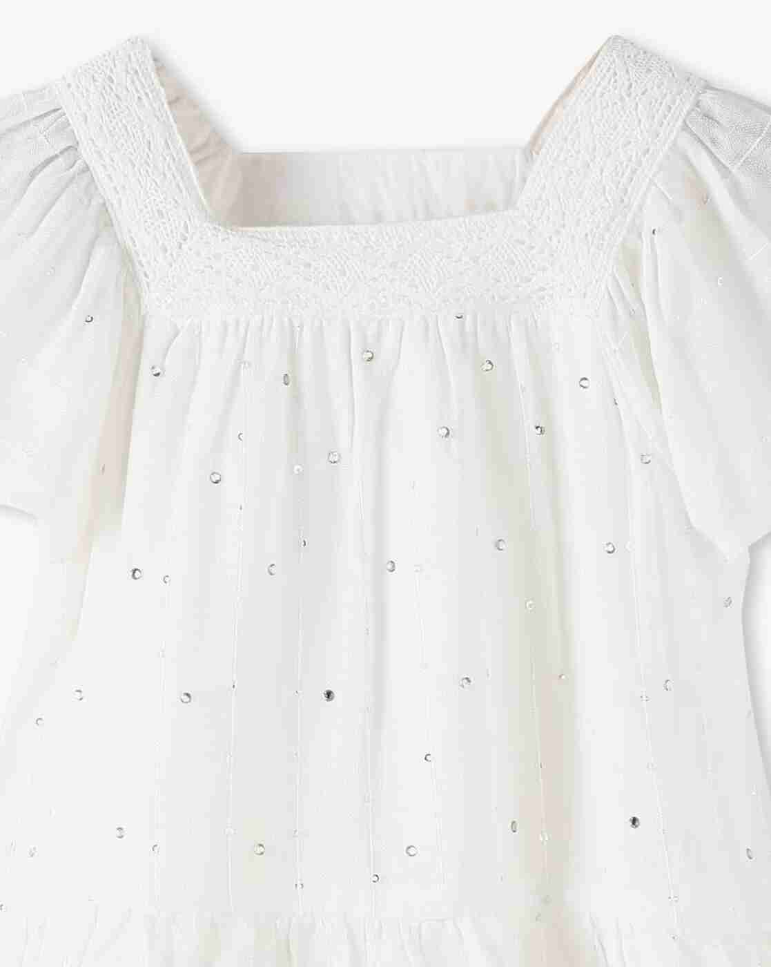 POINT COVE | Girls Embellished Regular Fit Square-Neck Ruffled Top|2