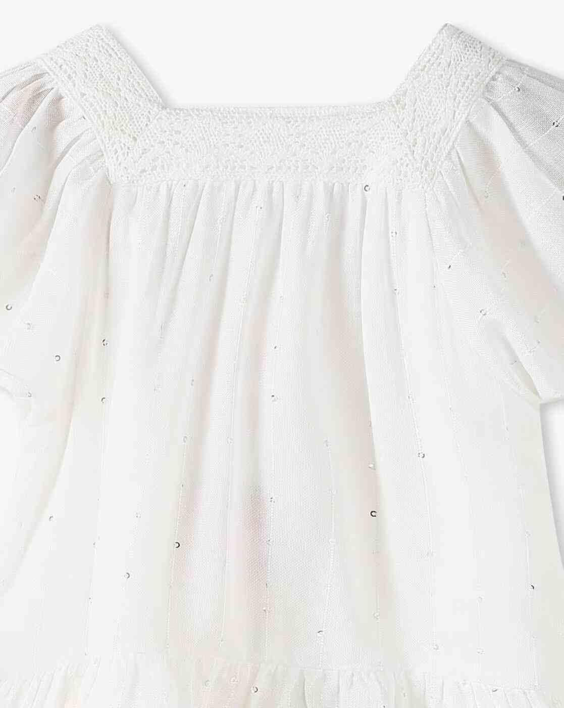 POINT COVE | Girls Embellished Regular Fit Square-Neck Ruffled Top|2