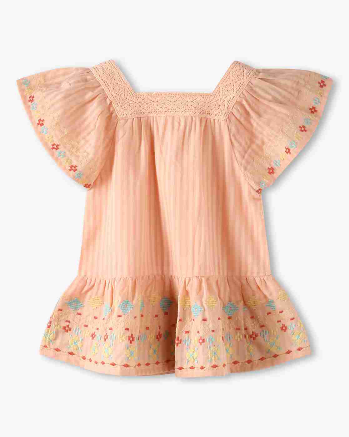 POINT COVE | Girls Striped Regular Fit Square-Neck Ruffled Top|1