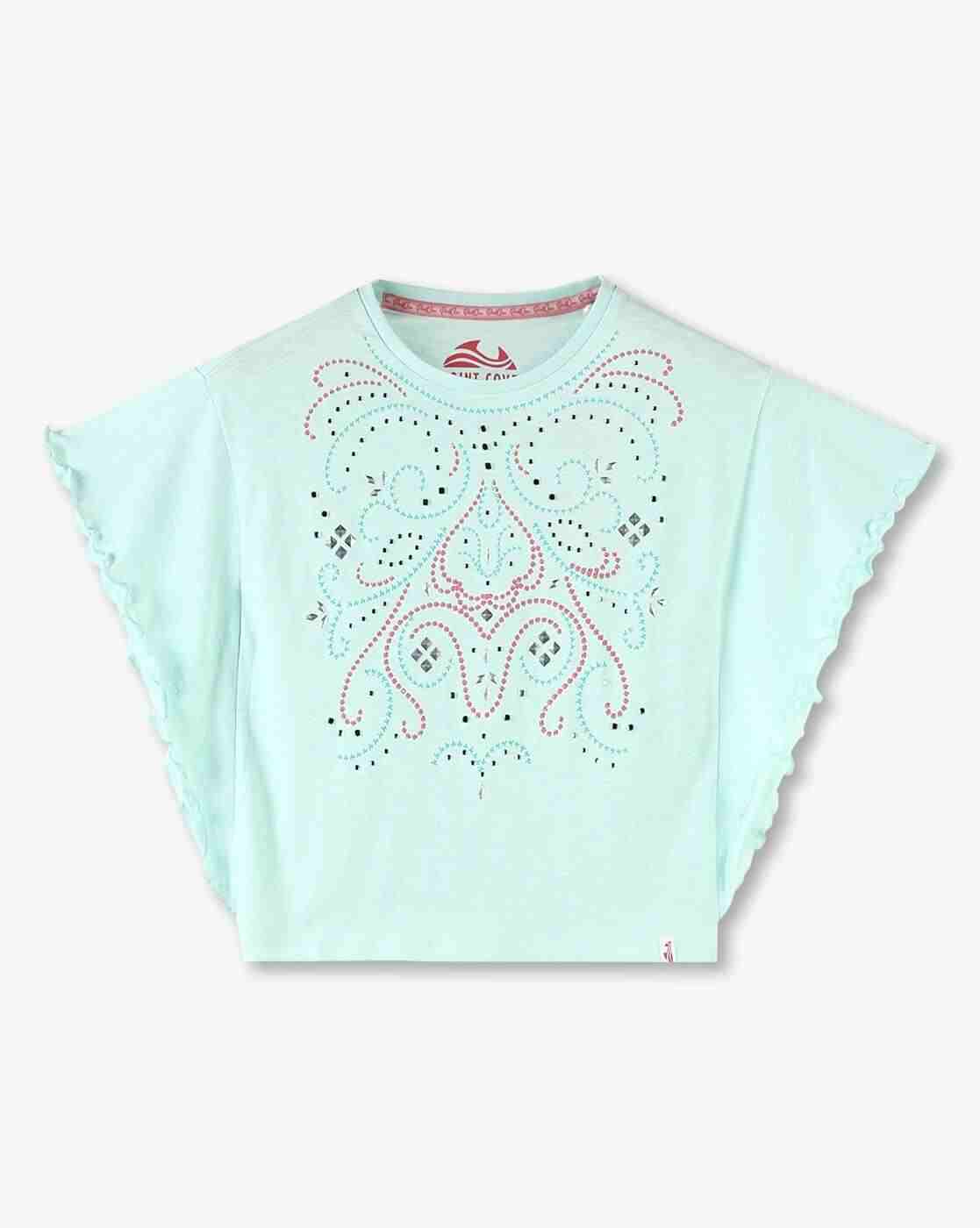 Girls Embellished Slim Fit Round-Neck T-Shirt