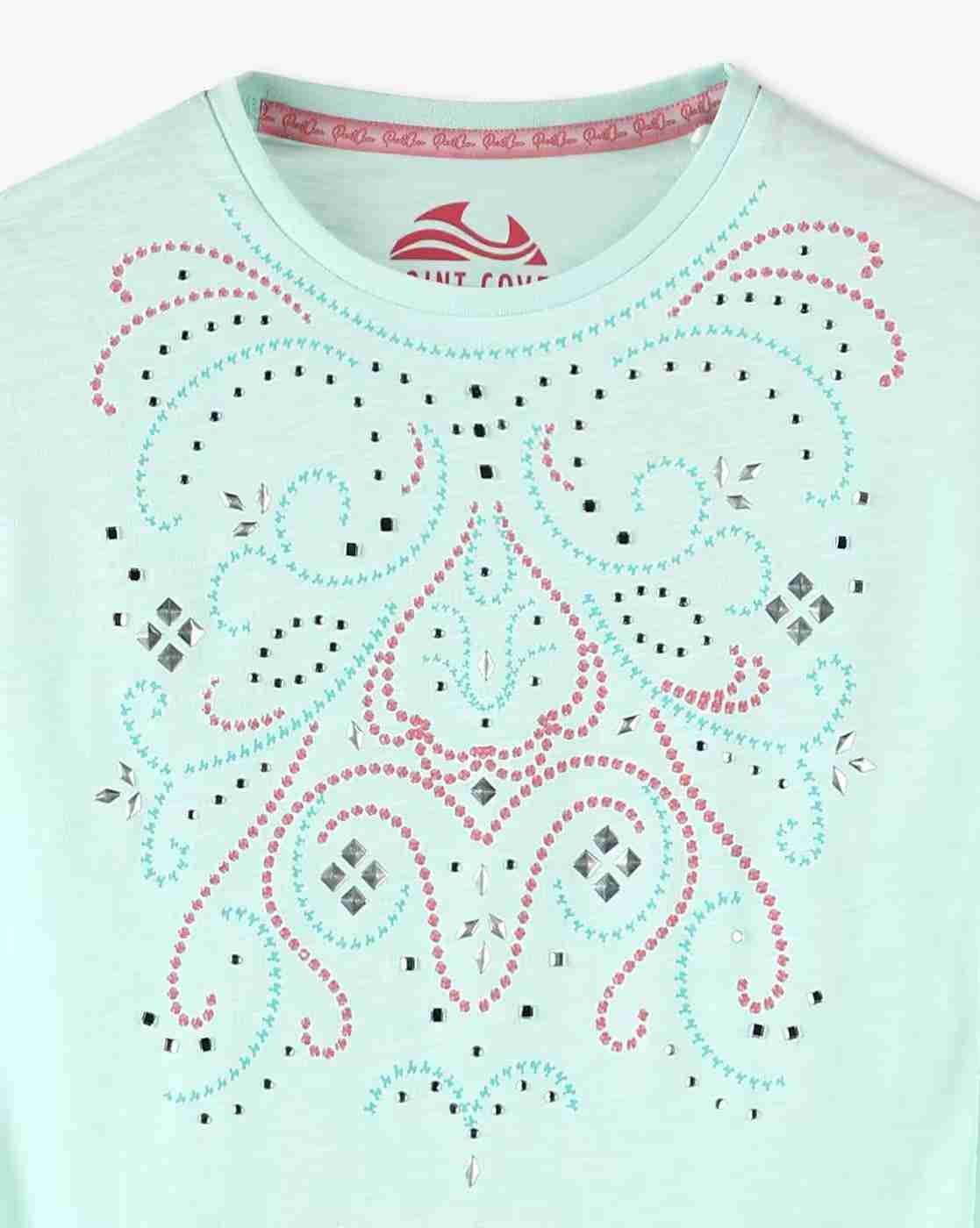 POINT COVE | Girls Embellished Slim Fit Round-Neck T-Shirt|2