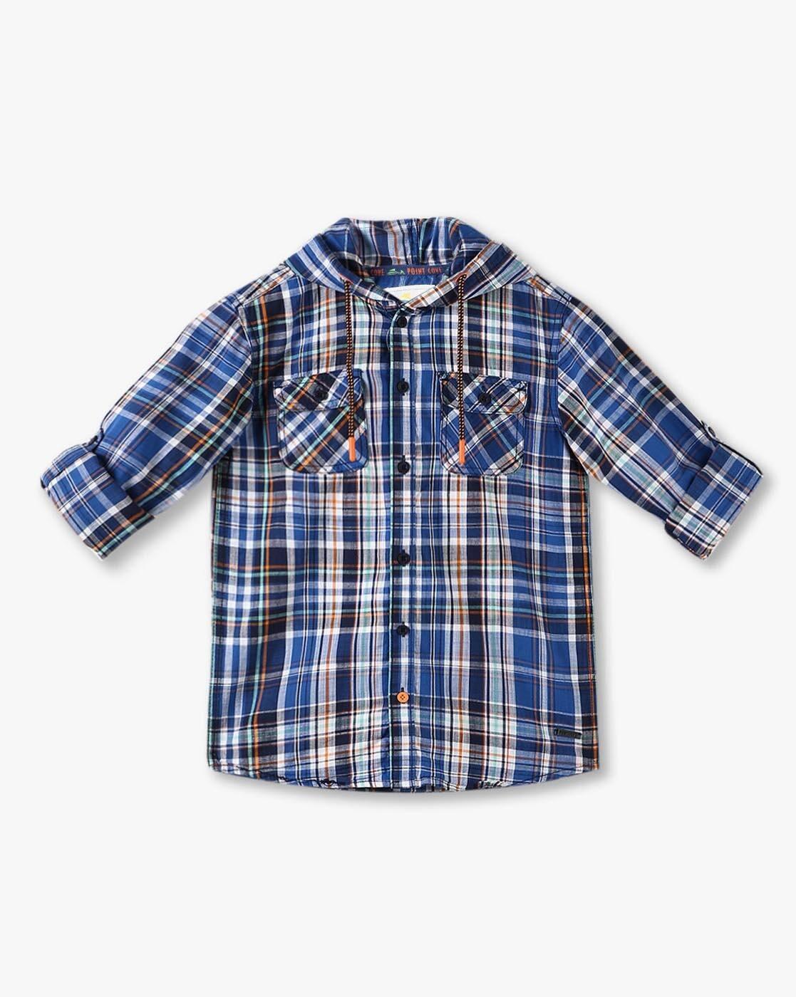 POINT COVE | Boys Checked Relaxed Fit Hooded Shirt with Flap Pockets|0