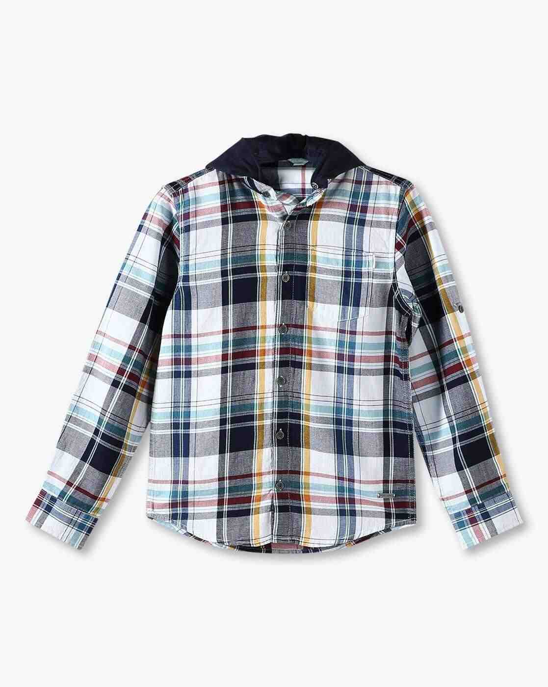 POINT COVE | Boys Checked Relaxed Fit Hooded Shirt with Patch Pocket|2