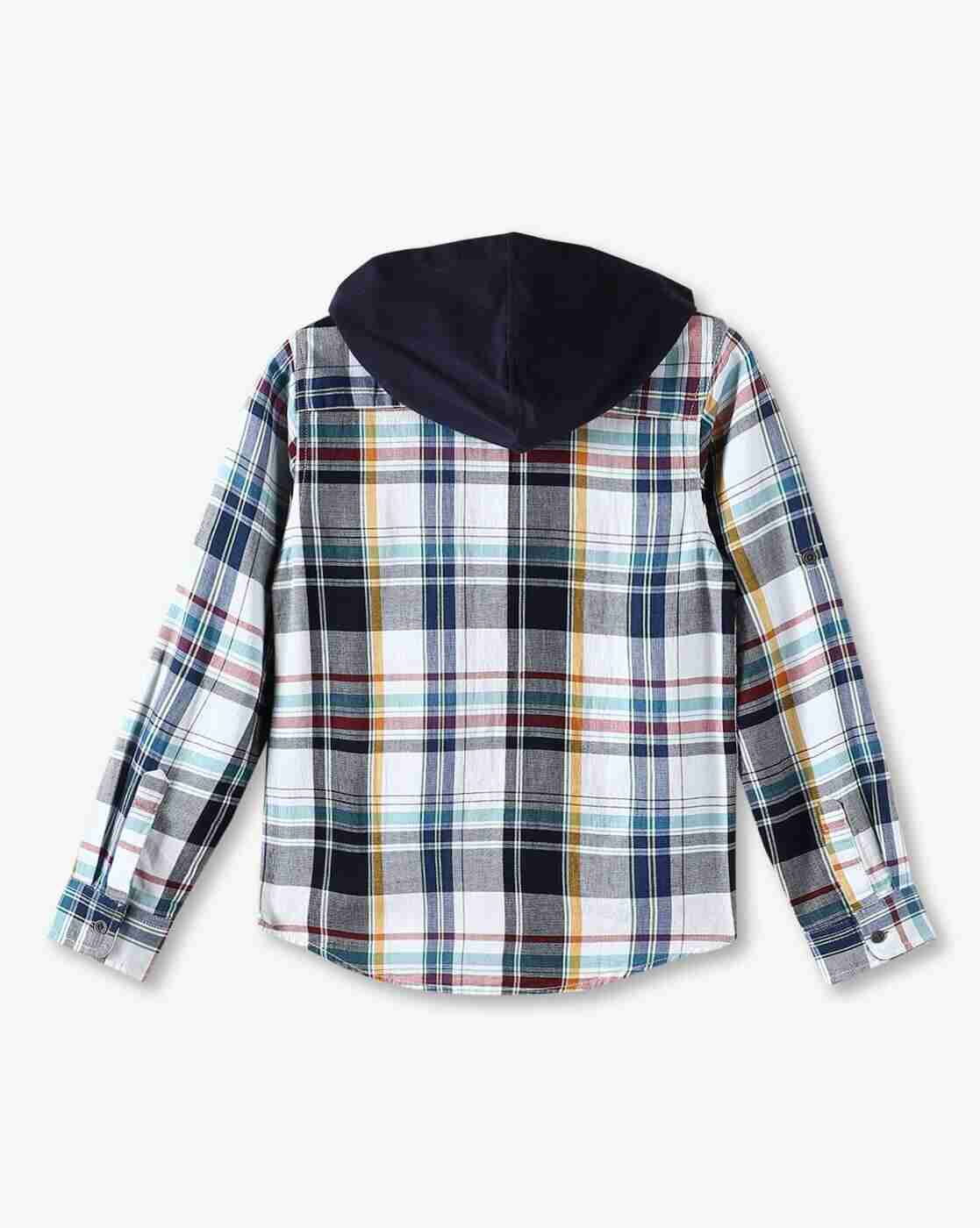 POINT COVE | Boys Checked Relaxed Fit Hooded Shirt with Patch Pocket|3
