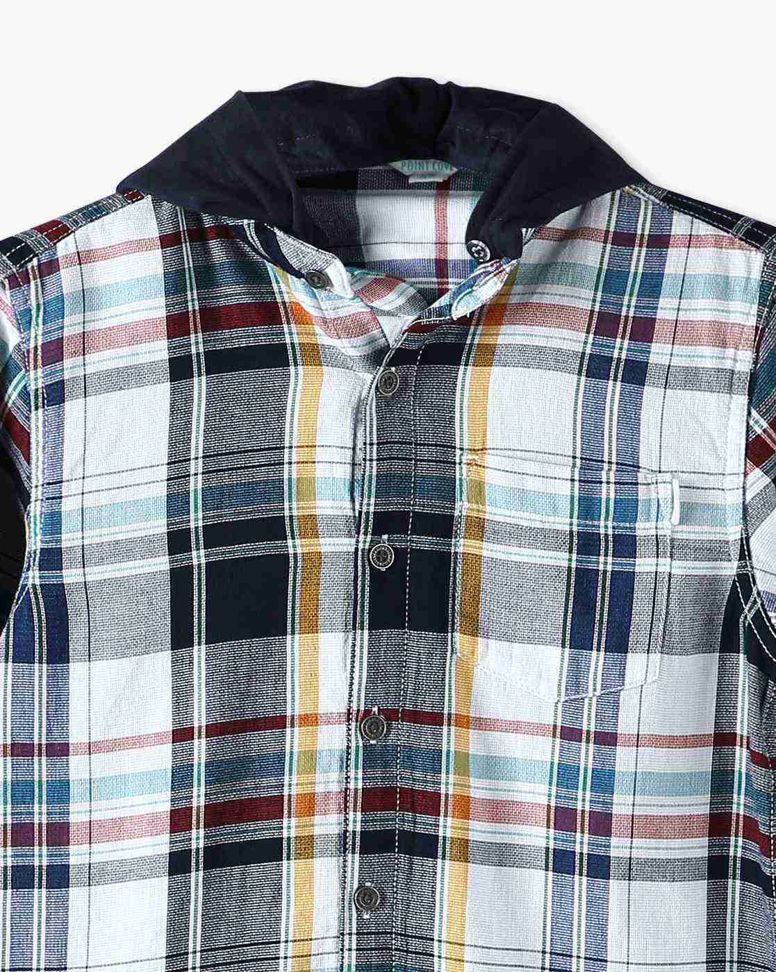 POINT COVE | Boys Checked Relaxed Fit Hooded Shirt with Patch Pocket|5