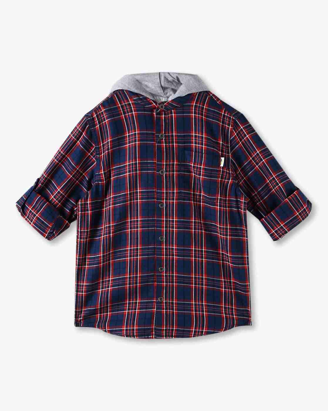POINT COVE | Boys Checked Relaxed Fit Hooded Shirt with Patch Pocket|0