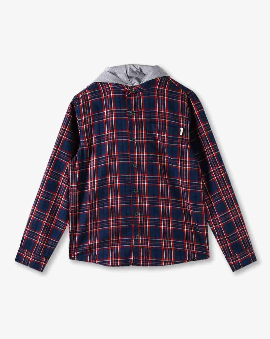 POINT COVE | Boys Checked Relaxed Fit Hooded Shirt with Patch Pocket|1