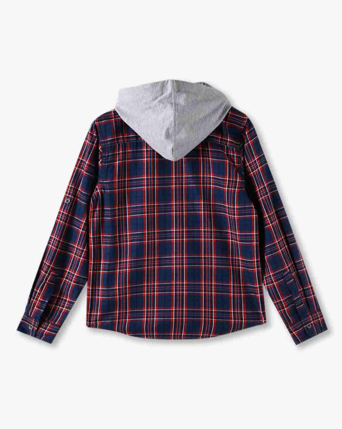 POINT COVE | Boys Checked Relaxed Fit Hooded Shirt with Patch Pocket|2