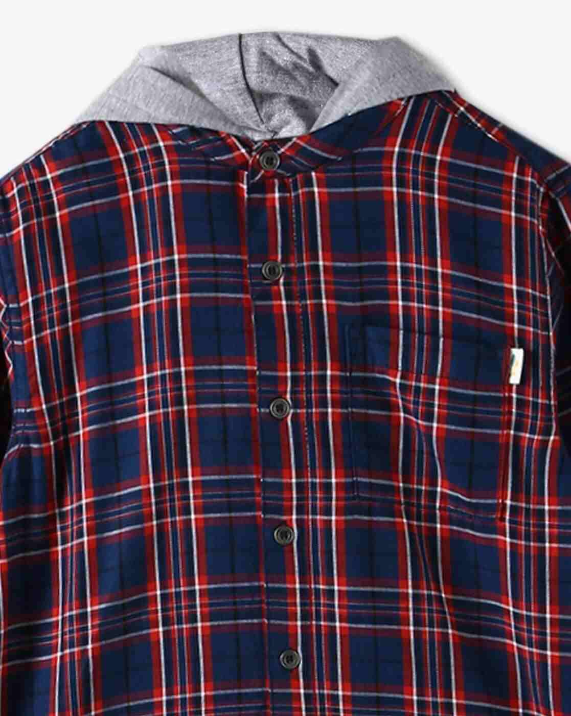 POINT COVE | Boys Checked Relaxed Fit Hooded Shirt with Patch Pocket|3