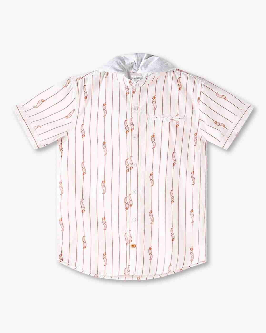 POINT COVE | Boys Printed Relaxed Fit Hooded Shirt with Welt Pocket|1