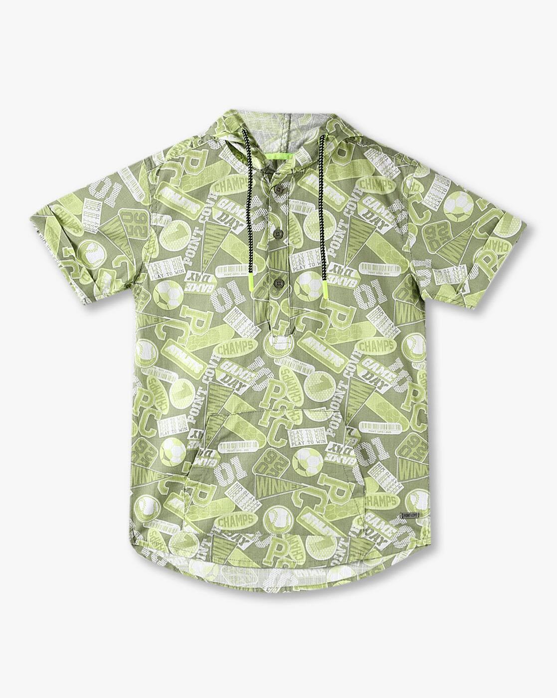 POINT COVE | Boys Typographic Print Relaxed Fit Hooded Shirt|0