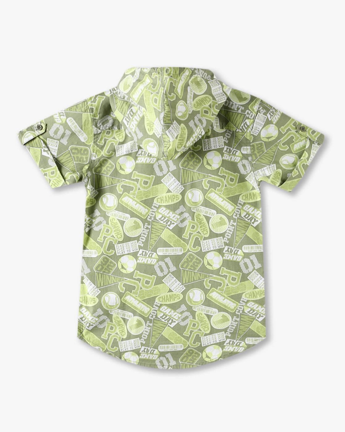 POINT COVE | Boys Typographic Print Relaxed Fit Hooded Shirt|1