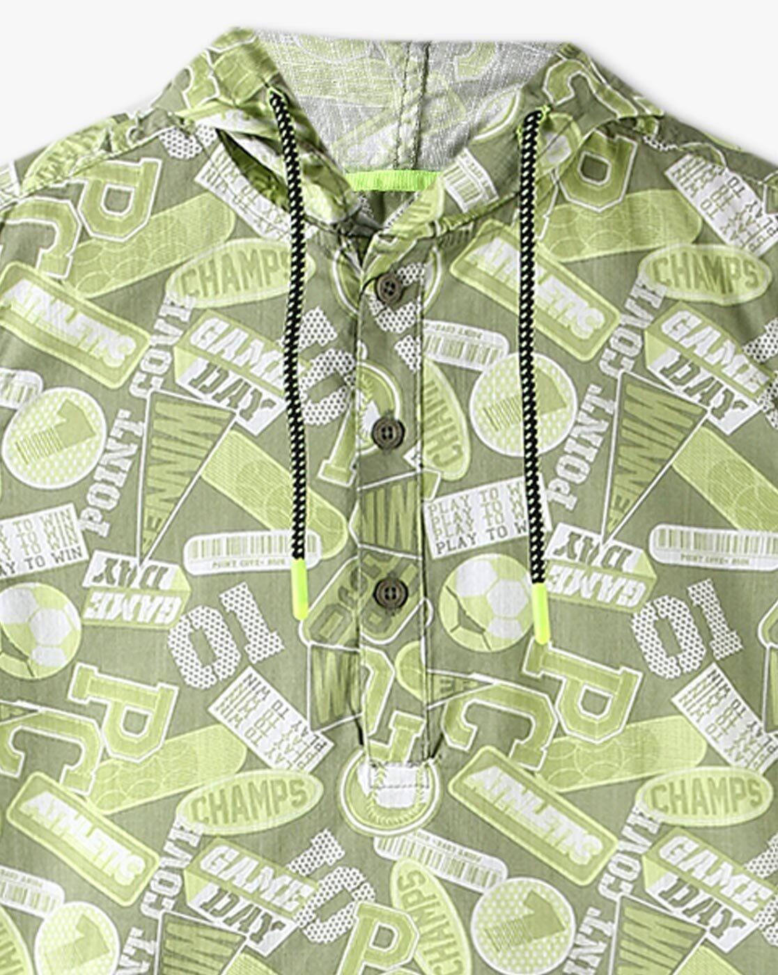 POINT COVE | Boys Typographic Print Relaxed Fit Hooded Shirt|2