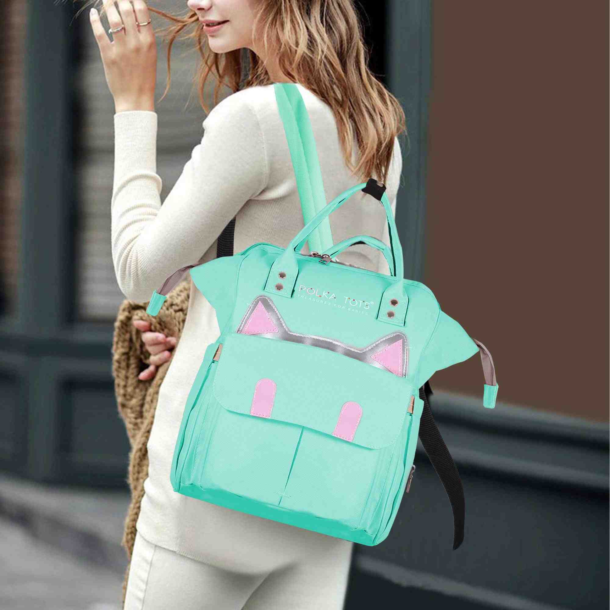 Polka Tots Backpack Diaper Bag - Sea Green