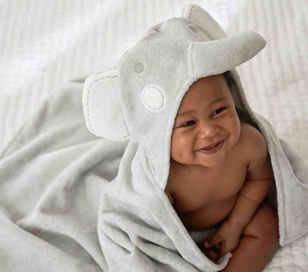 Critter Baby Hooded Towel, Gray Elephant