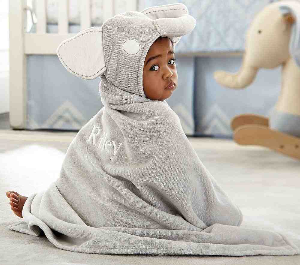 Critter Baby Hooded Towel, Gray Elephant