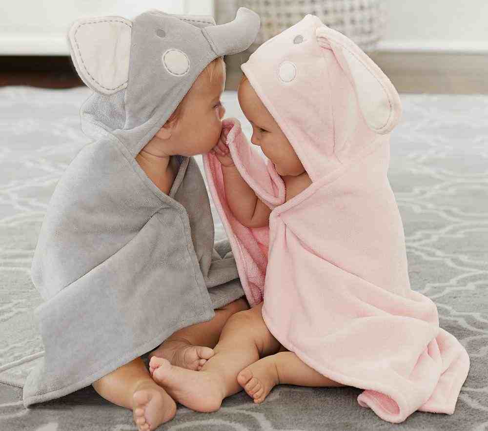 Critter Baby Hooded Towel, Gray Elephant