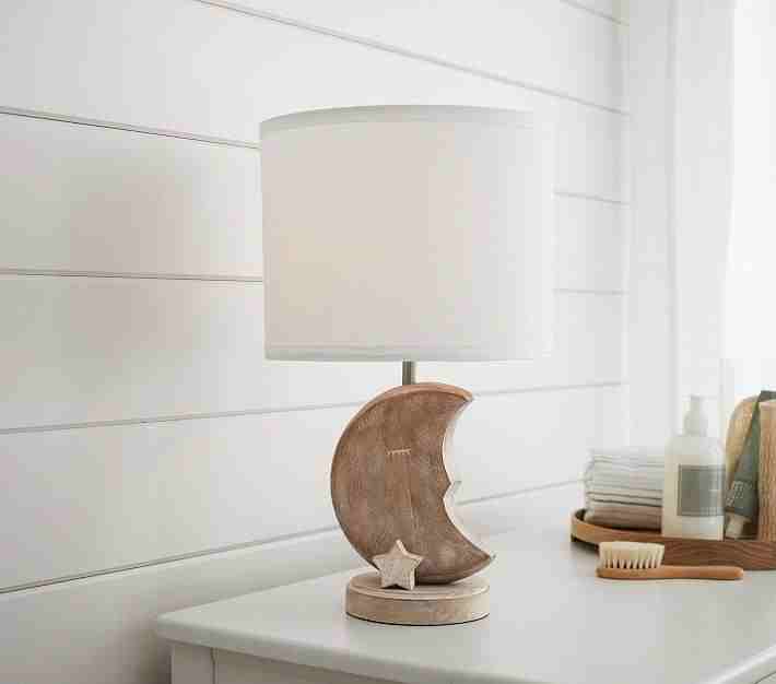 Carved Wood Moon Table Lamp