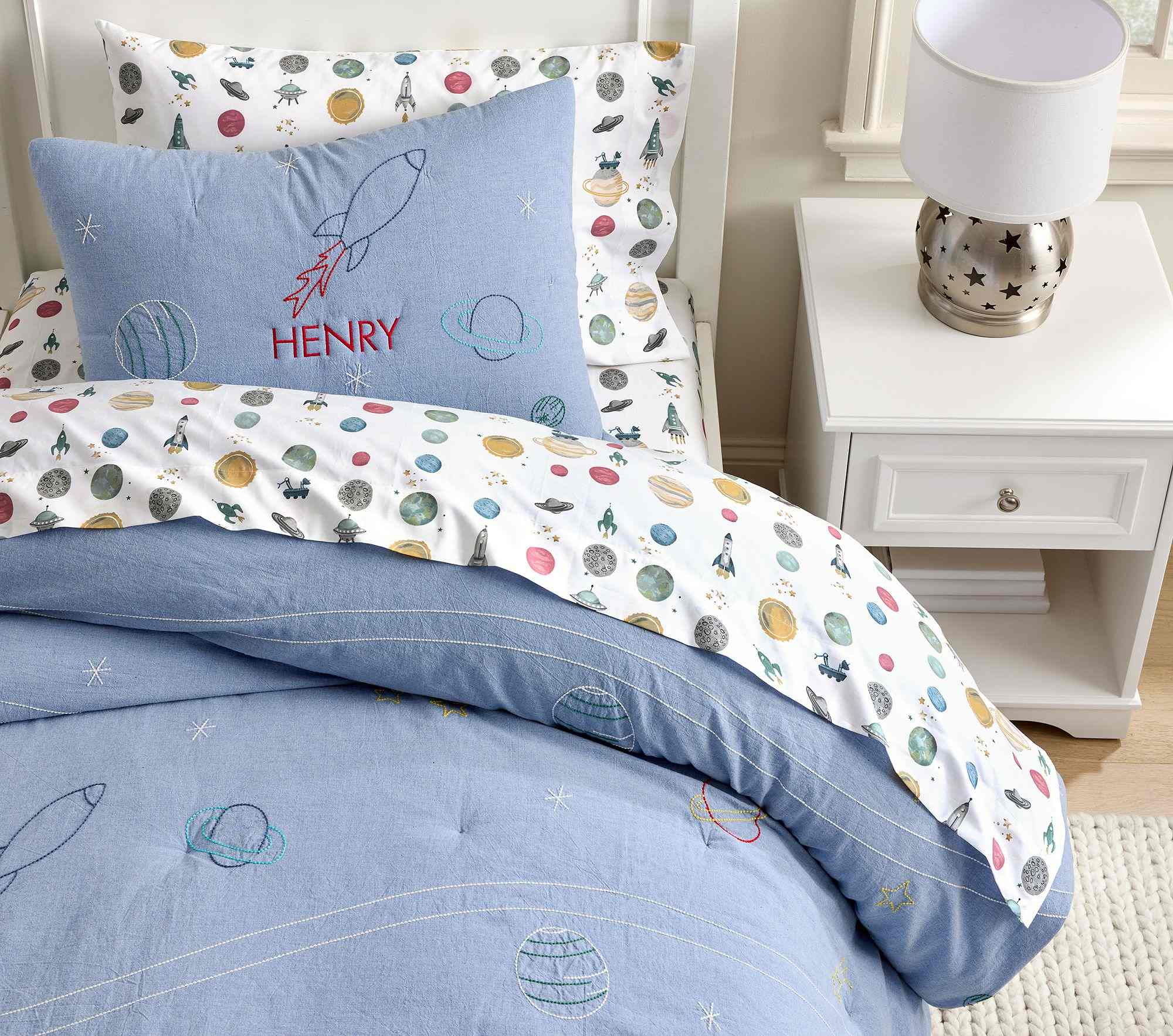 Embroidered Space Quilt & Shams