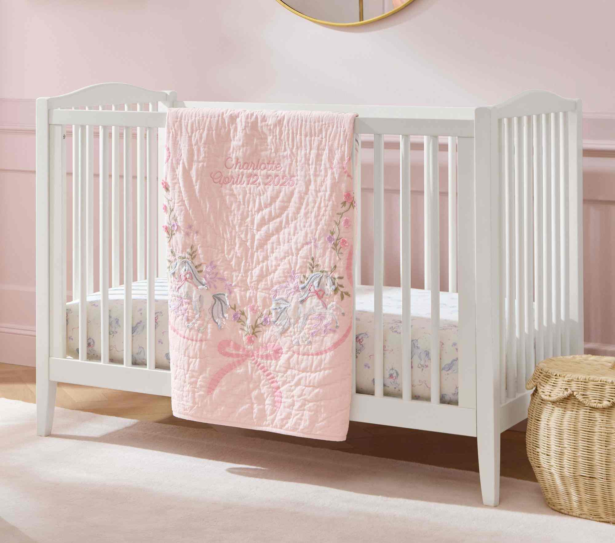 Organic Unicorn Bows Nursery Quilt