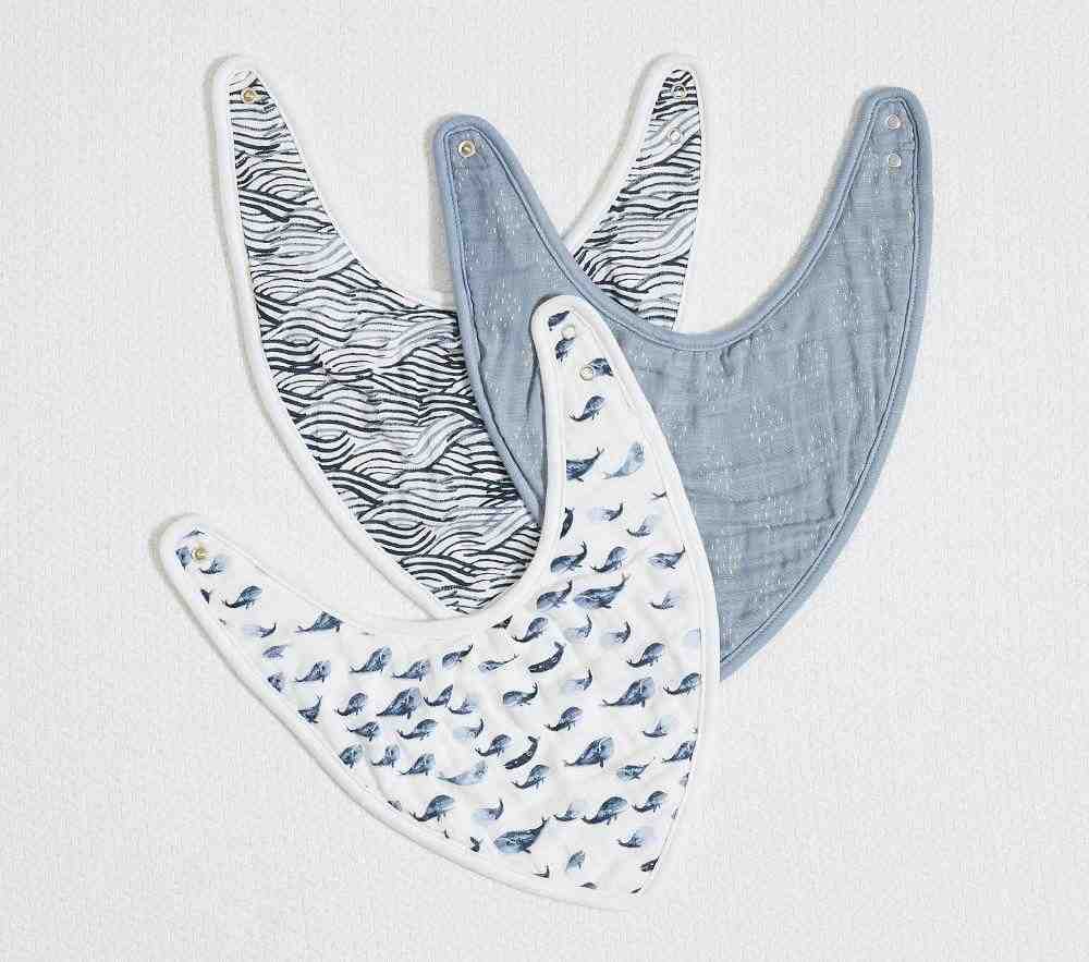 Jack Organic Muslin Drool Bib Set Of 3-Navy Multi