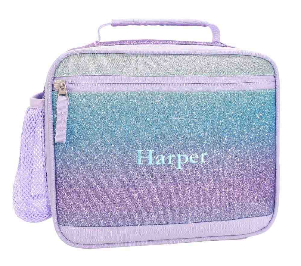 Mackenzie Lavender/Aqua Ombre Sparkle Glitter Recycled Lunch Boxes