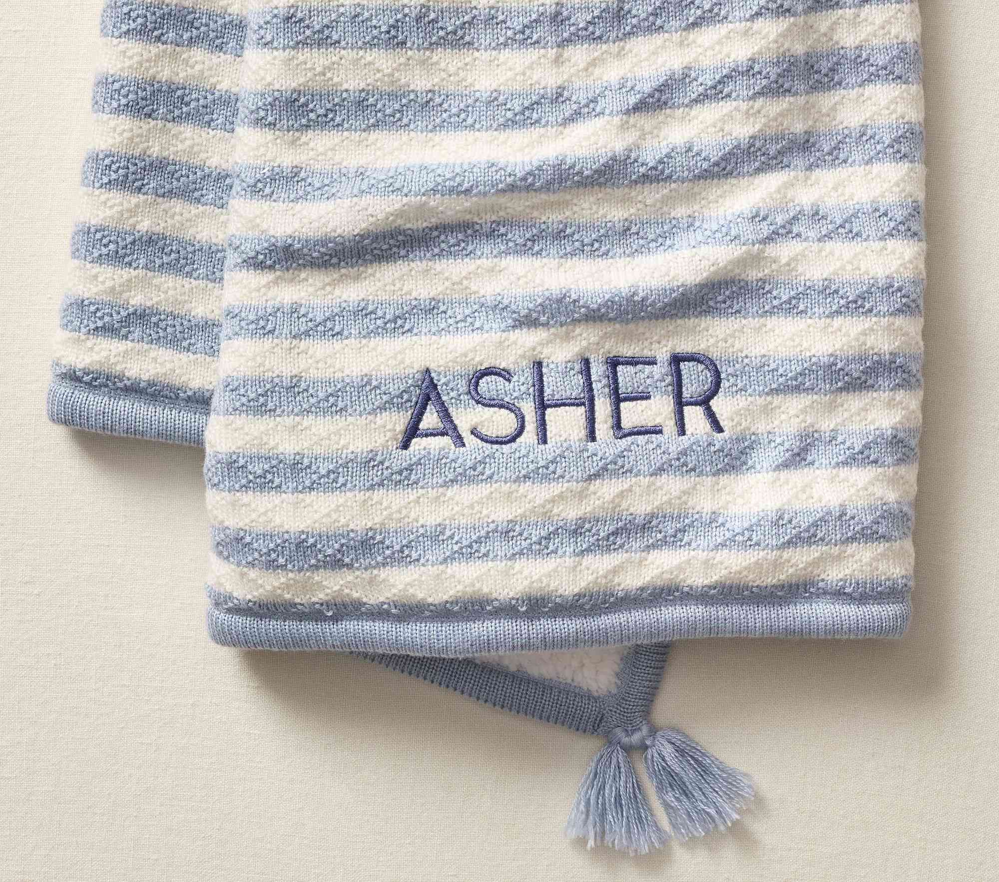 Pottery Barn Kids | Striped Luxe Cable-Knit Sherpa Baby Blanket