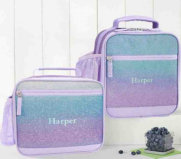 Mackenzie Lavender/Aqua Ombre Sparkle Glitter Lunch Boxes