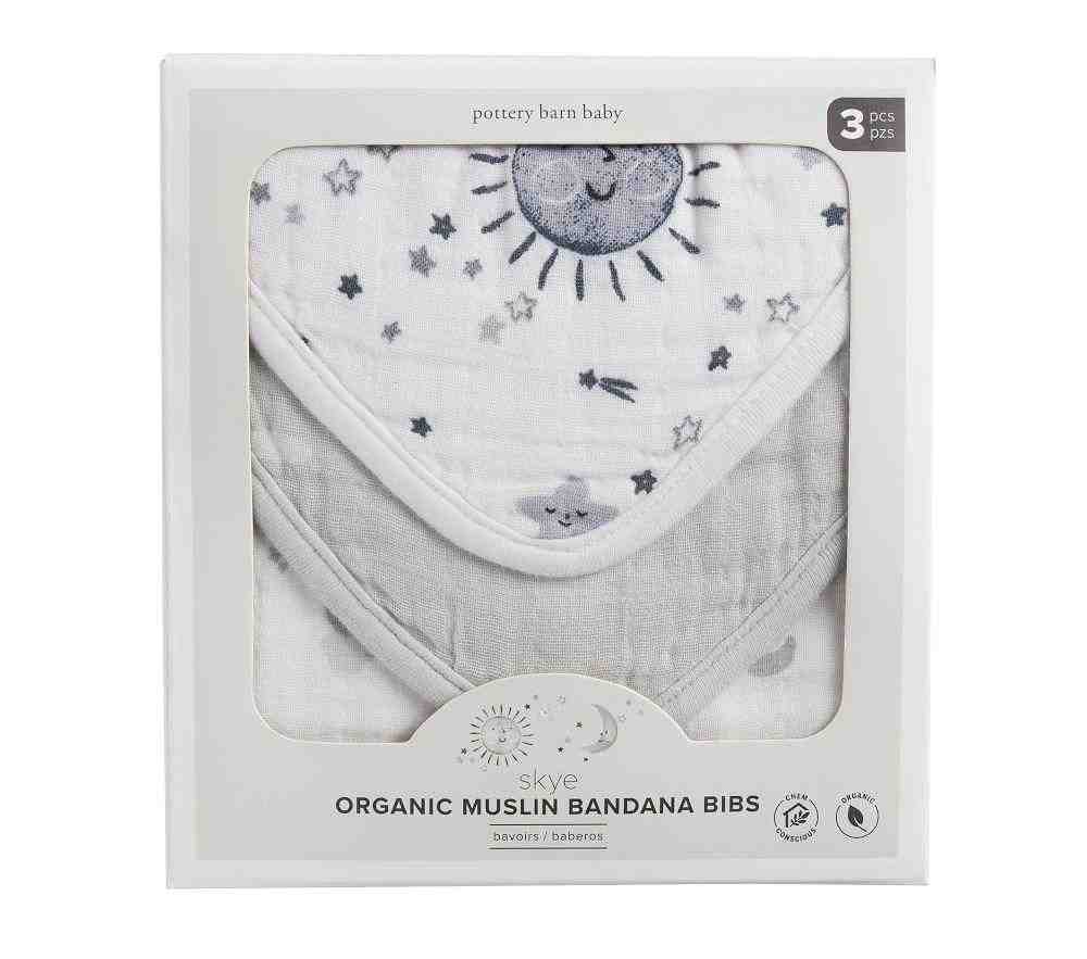 Skye Organic Muslin Drool Bib Set Of 3-Grey