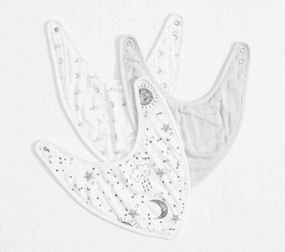Skye Organic Muslin Drool Bib Set Of 3-Grey
