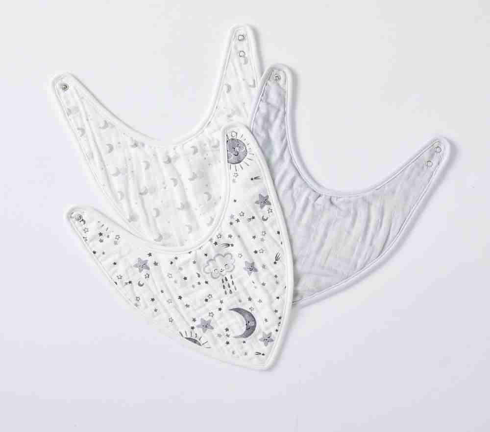Skye Organic Muslin Drool Bib Set Of 3-Grey