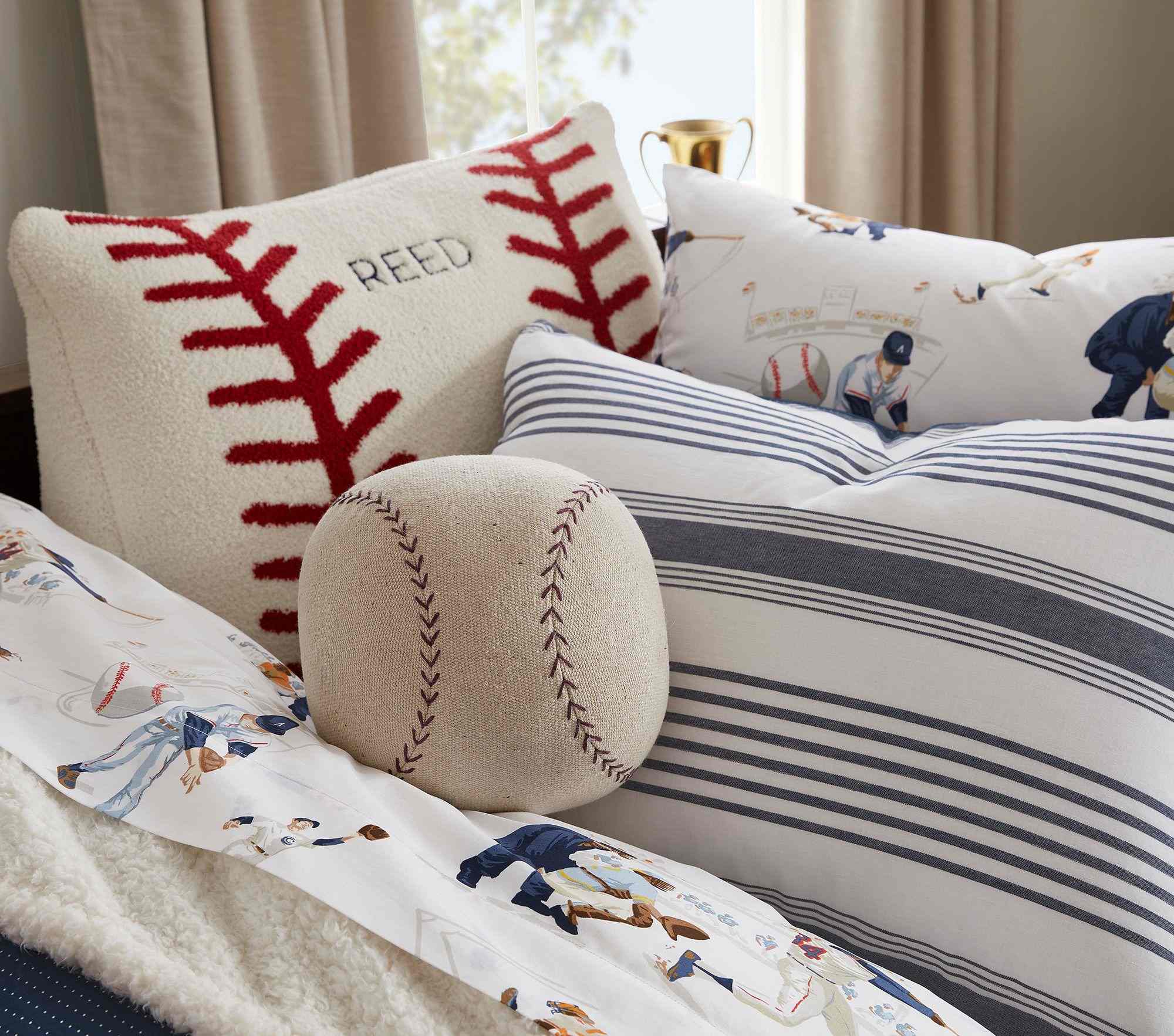 Baseball Shaped Washed Canvas Pillow