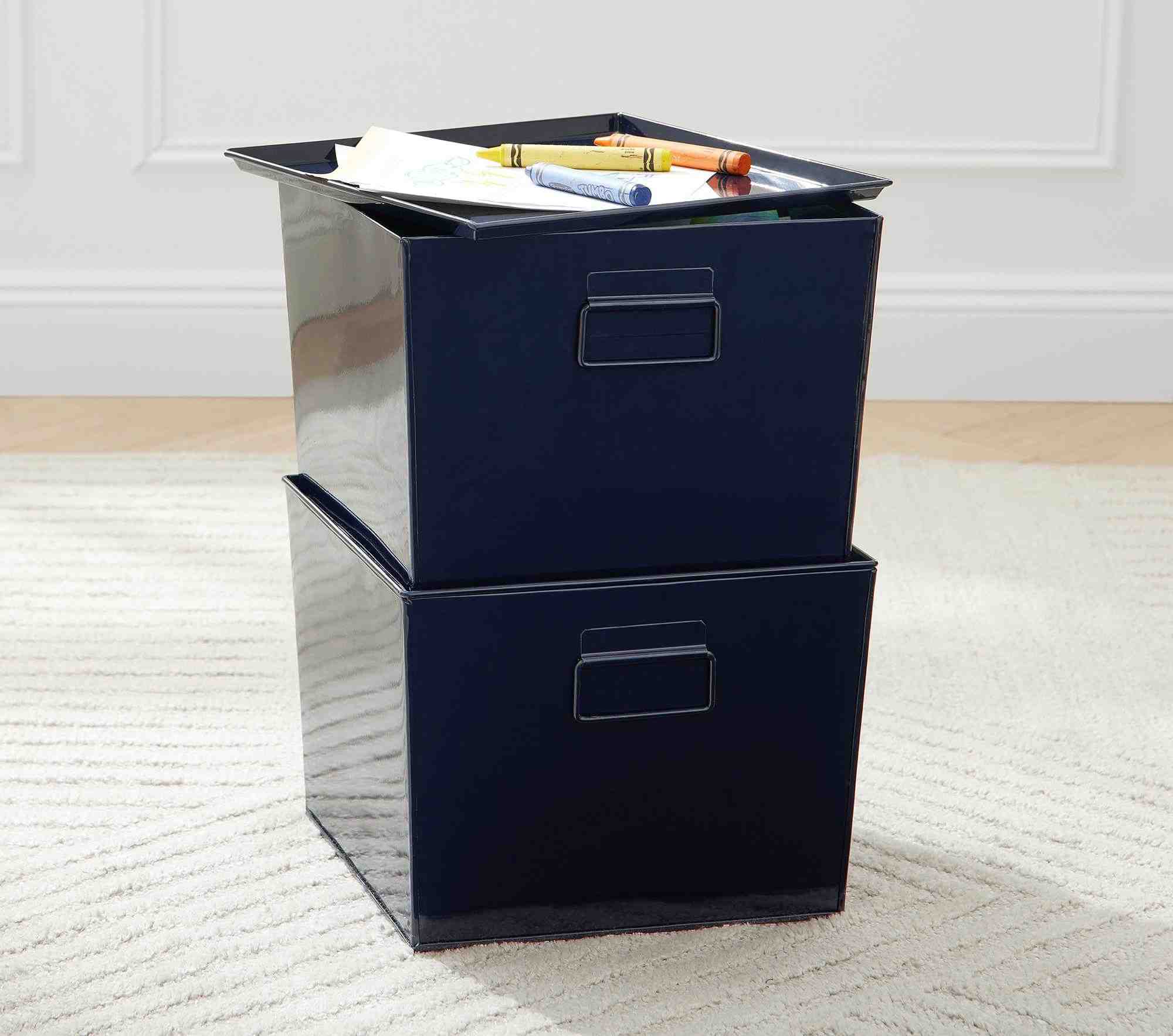 Metal Stacking Storage Bins, Set of 2
