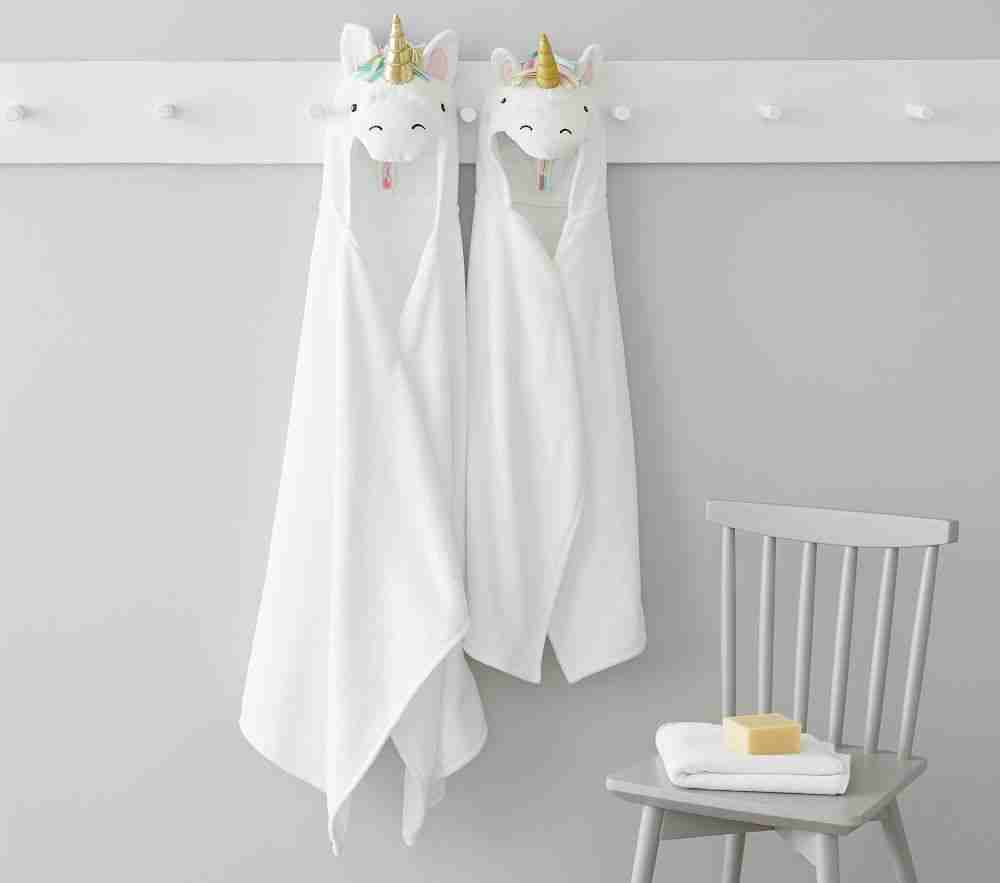 Unicorn Rainbow Baby Hooded Towel,  White Multi