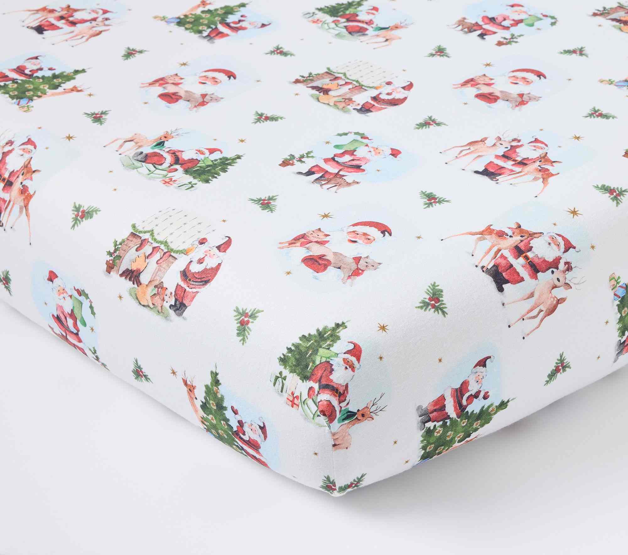 Holly Jolly Santa Organic Crib Fitted Sheet