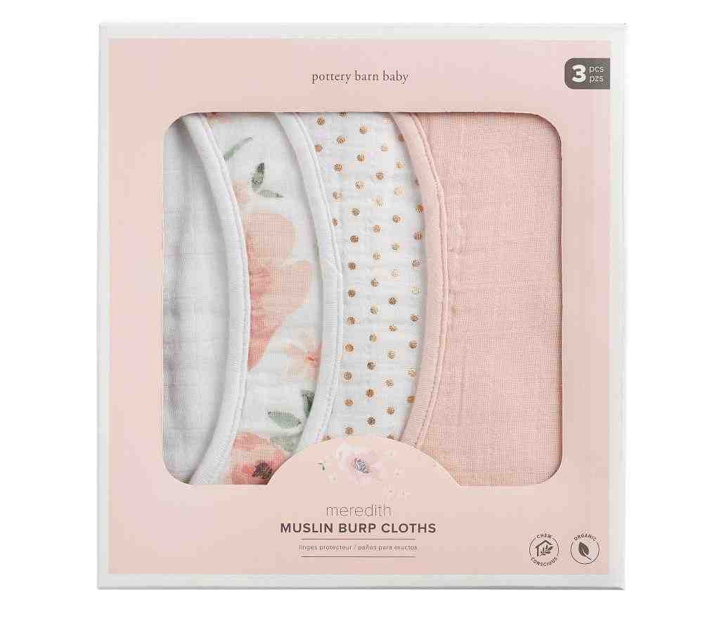 Meredith Muslin Burp Cloth Set Of 3-Blush Multi