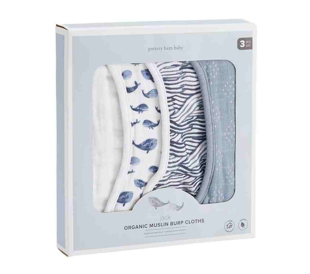 Jack Organic Muslin Burp Cloth Set Of 3-Navy Multi