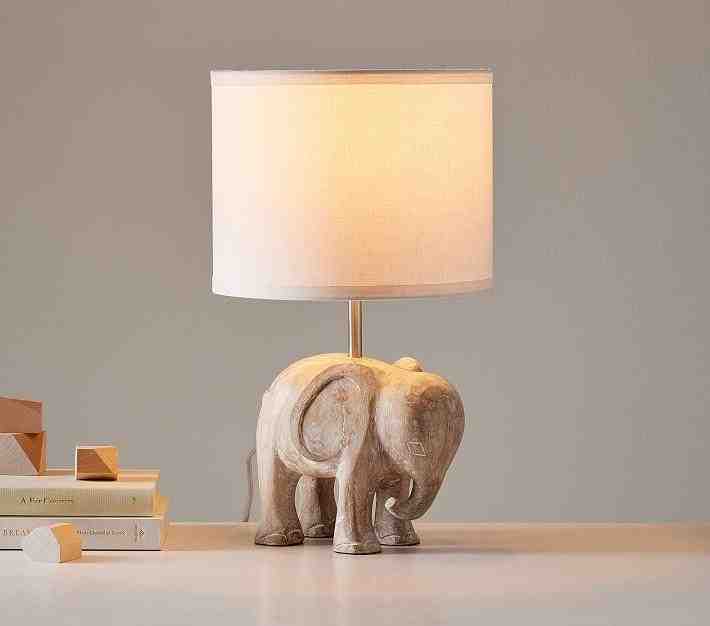 Carved Wood Elephant Table Lamp