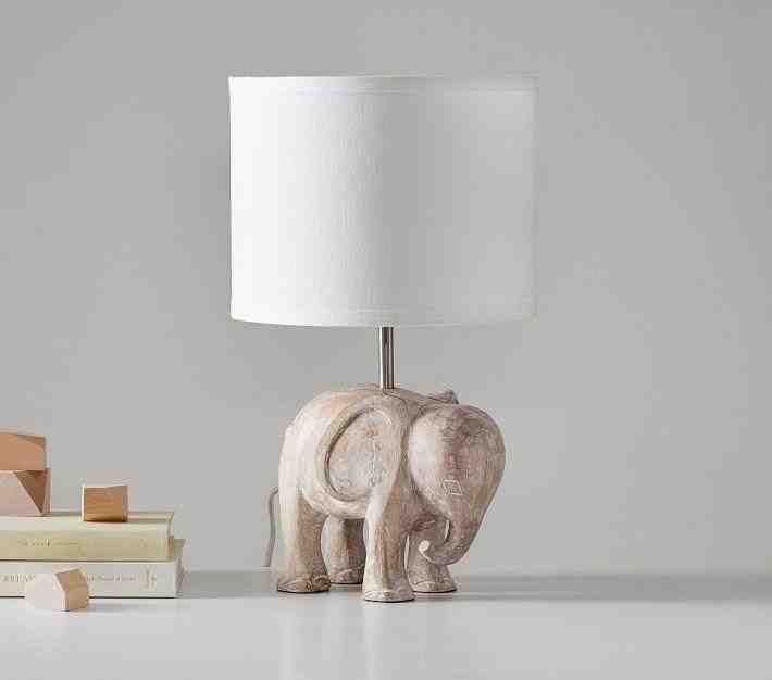 Carved Wood Elephant Table Lamp