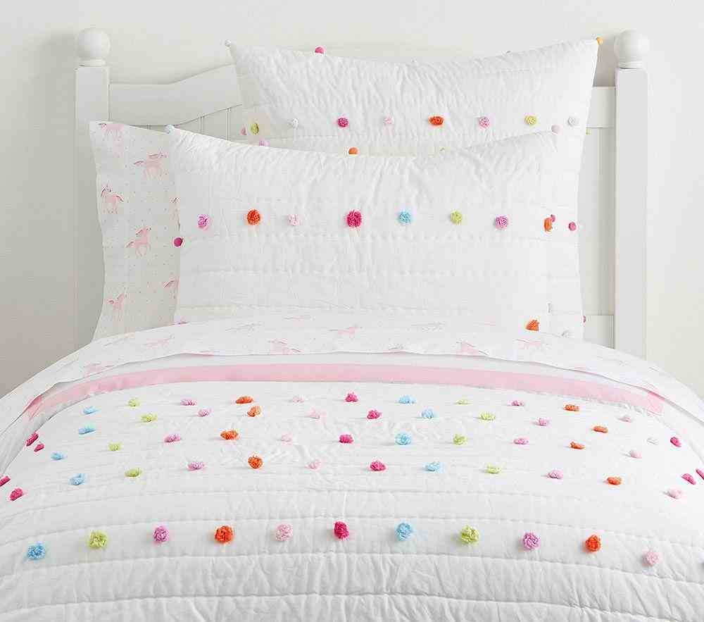 Bright Pom Pom Quilt and standard Sham